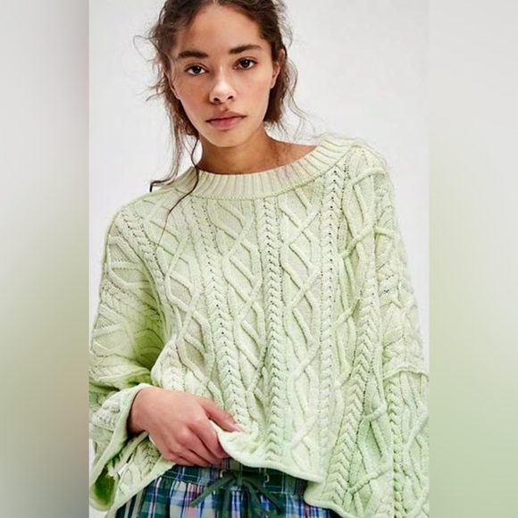 Free People Sweaters - NWT FREE PEOPLE WASHED ASHORE CABLE KNIT SWEATER CANDY MINT COMBO